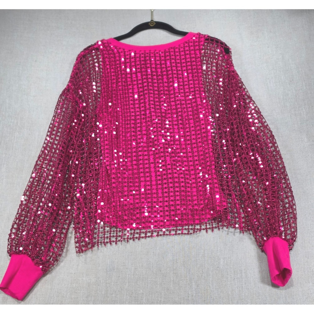 Pilcro Sequin Mesh Top Women Small Pink NWT Anthropologie Long Sleeve Magenta - Picture 2 of 13